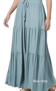 Tiered Ruffle Raw Hem Maxi Skirt