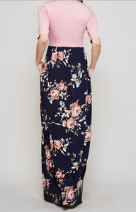 Navy Pink Floral Maxi Plus