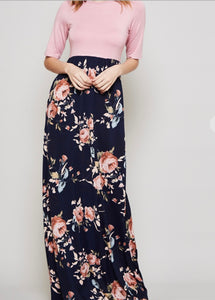 Navy Pink Floral Maxi Plus