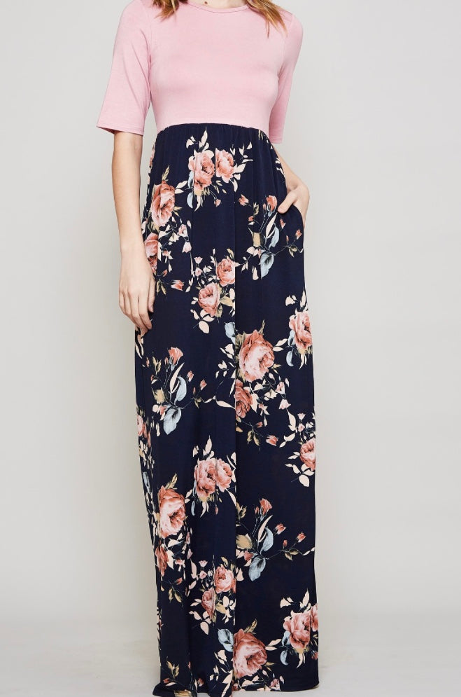 Navy Pink Floral Maxi Plus